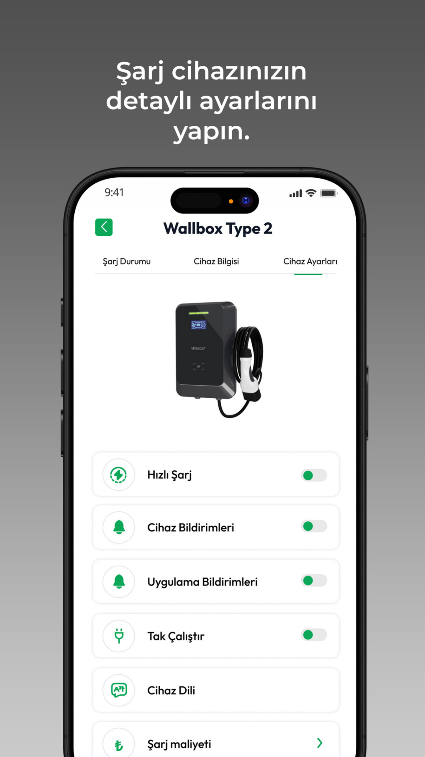 WiseCar WTL – Yapay Zeka Destekli Akıllı Elektrikli Araç Şarj Cihazı | 22 kW | Mobil Uygulama & WiseCar AI WiseCar