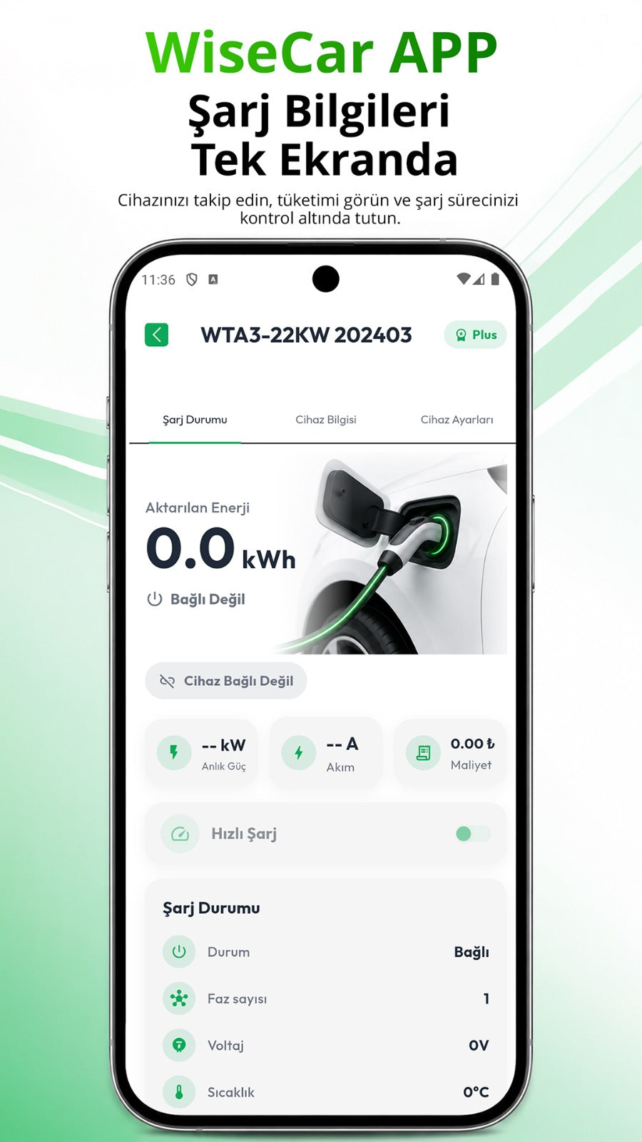WiseCar WTL – KI-gestütztes intelligentes Ladegerät für Elektrofahrzeuge | 7,4 kW einphasig | Mobile App & WiseCar AI