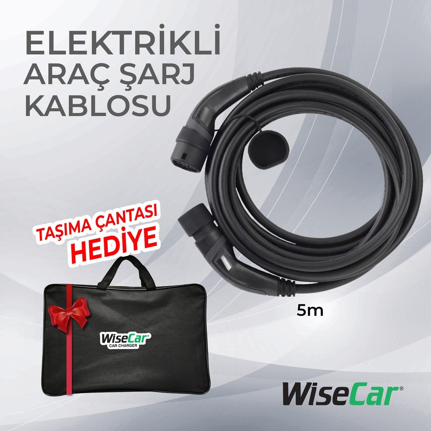 WiseCar Elektrikli Araç Şarj Kablosu Tip 2 - 3Faz, 32A , 22Kw, 5m WiseCar