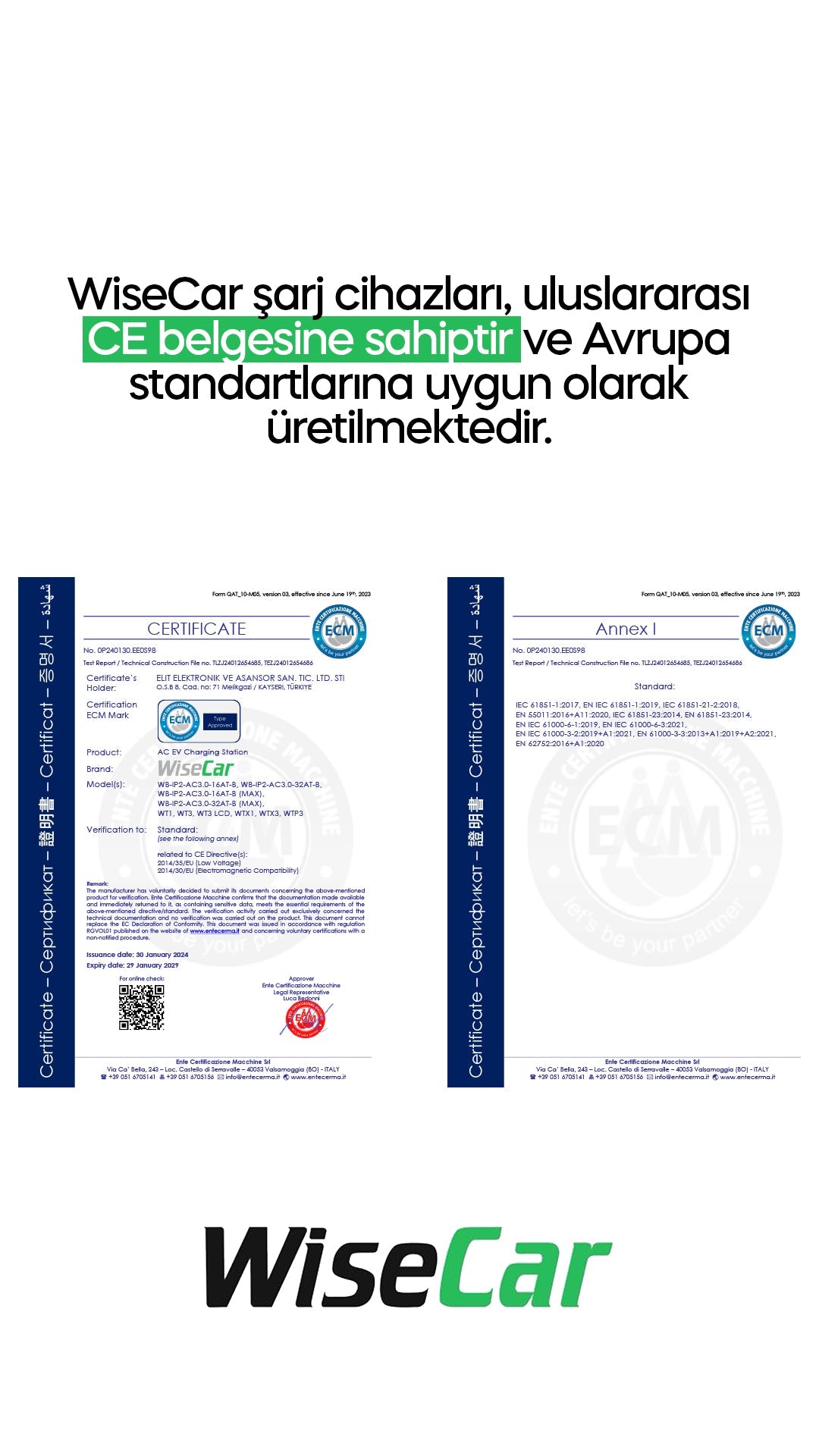 WiseCar WT3 Smart 22 KW Duvar Tipi Elektrikli Araç Şarj Cihazı WiseCar