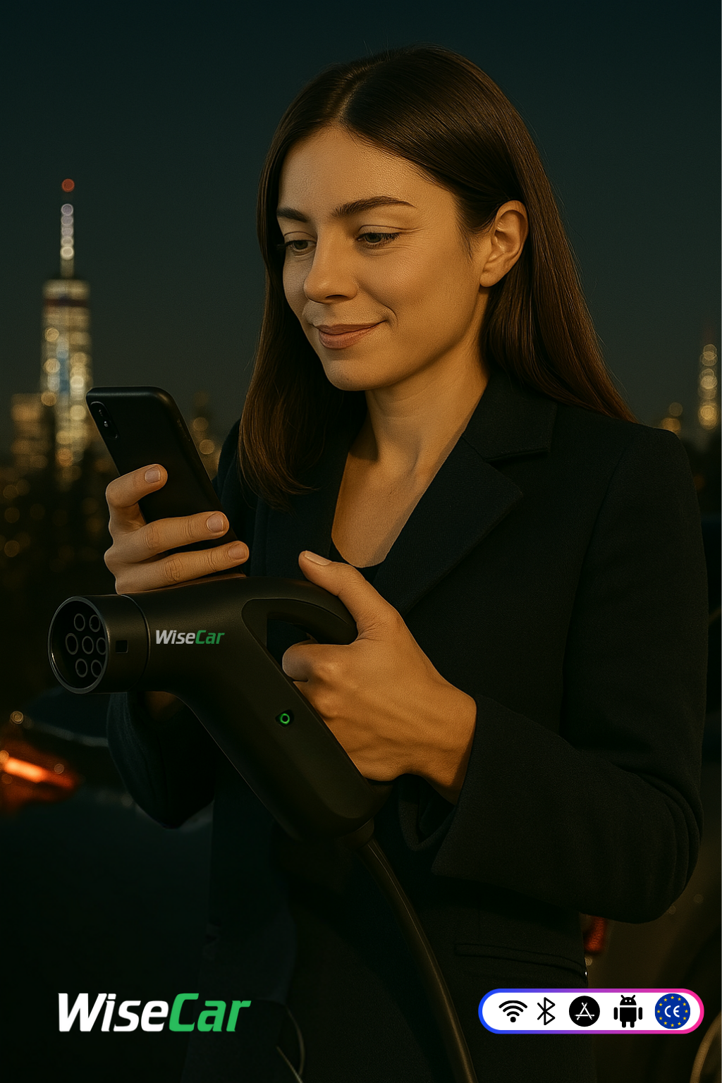 WiseCar WTPG1 – 3.5kW Taşınabilir Elektrikli Araç Şarj Cihazı Mobil Uygulamalı + Wifi + Bluetooth WiseCar