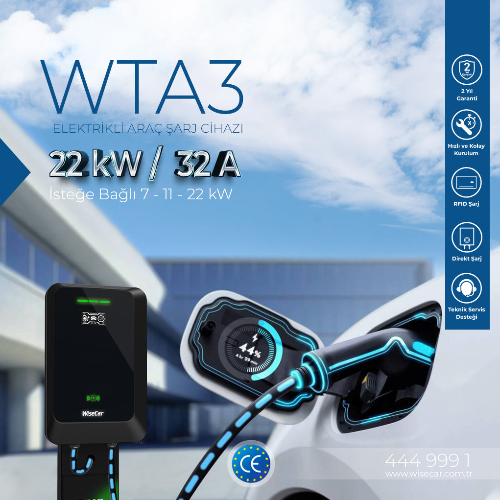 WiseCar WTA Standlı - 11 & 22 kW Elektrikli Araç Şarj Cihazı EV Wallbox Type 2 WiseCar
