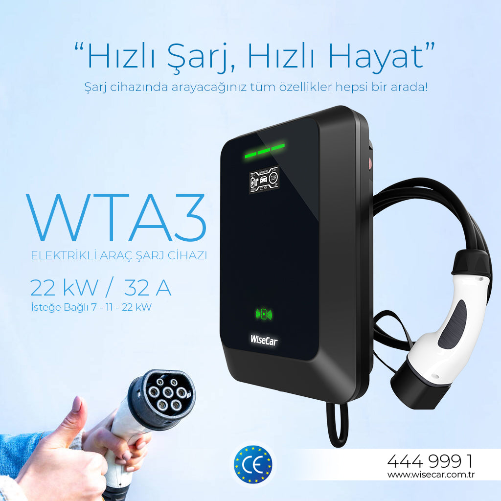WiseCar WTA - 22 & 11 kW Elektrikli Araç Şarj Cihazı EV Wallbox Type 2 WiseCar