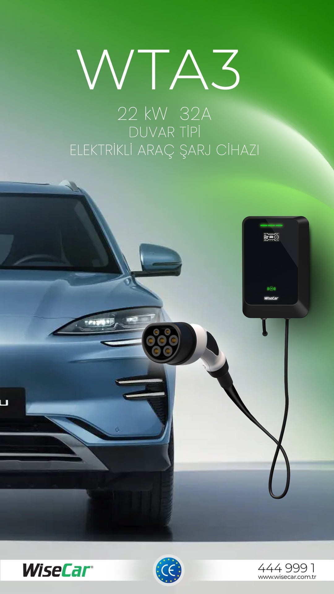 WiseCar WTA - 22 & 11 kW Elektrikli Araç Şarj Cihazı EV Wallbox Type 2 WiseCar