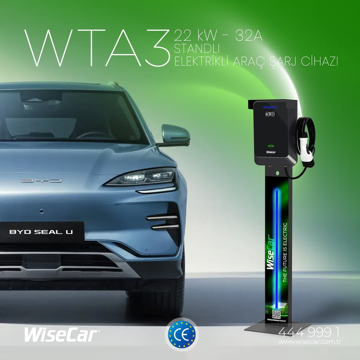 WiseCar WTA Standlı - 11 & 22 kW Elektrikli Araç Şarj Cihazı EV Wallbox Type 2 WiseCar