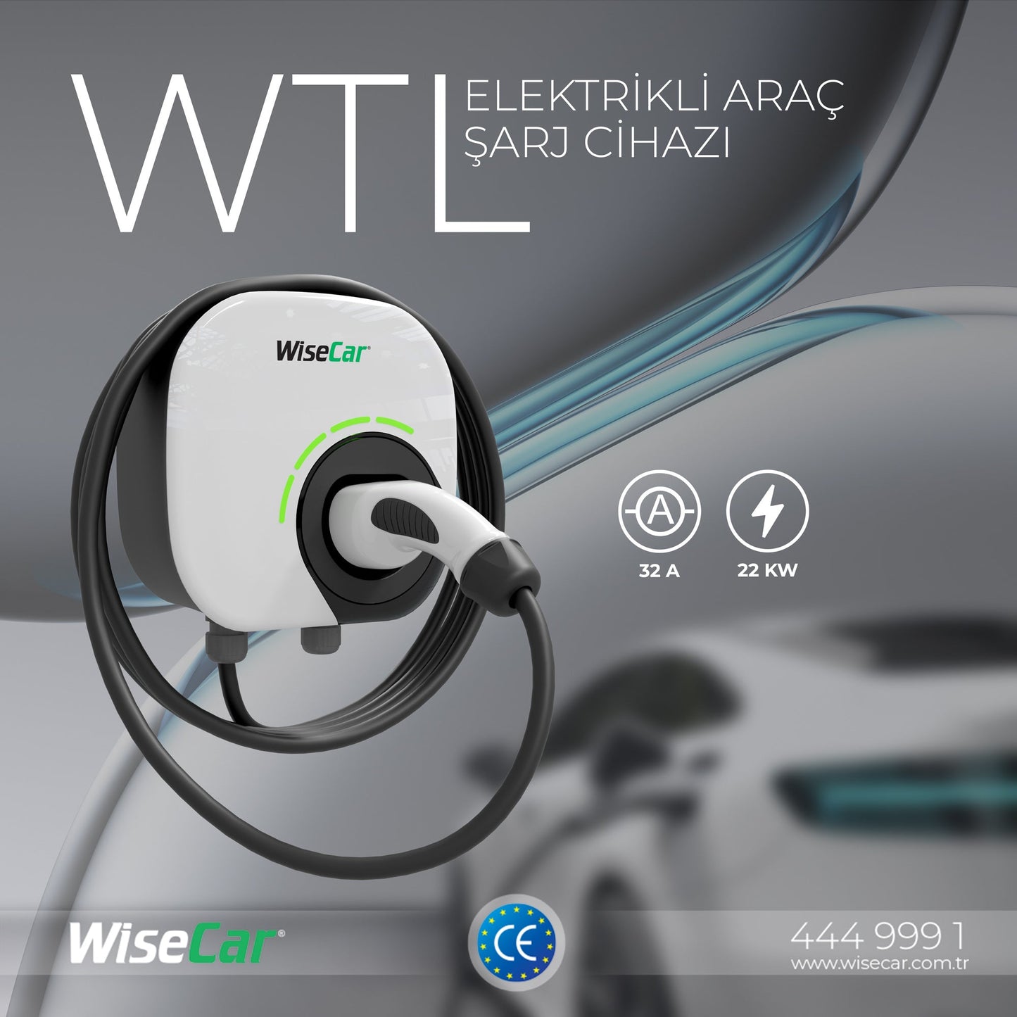 WiseCar WTL – Yapay Zeka Destekli Akıllı Elektrikli Araç Şarj Cihazı | 22 kW | Mobil Uygulama & WiseCar AI WiseCar