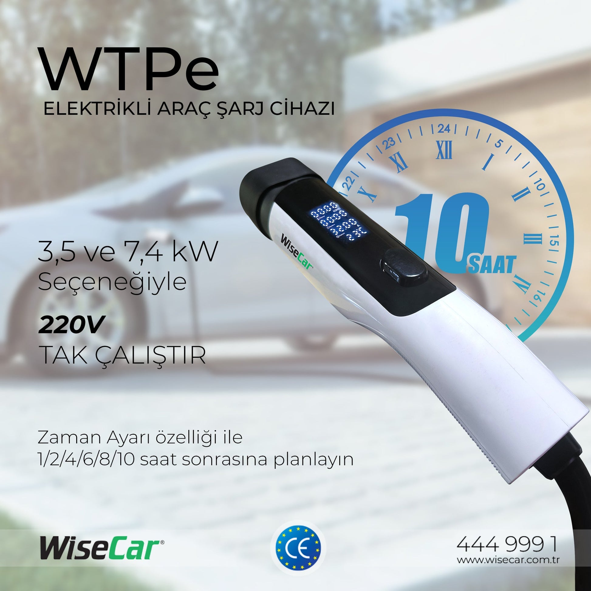 WiseCar WTPe 3.5kW Taşınabilir Elektrikli Araç Şarj Cihazı - 5 Metre Kablo + Taşıma Çantası WiseCar