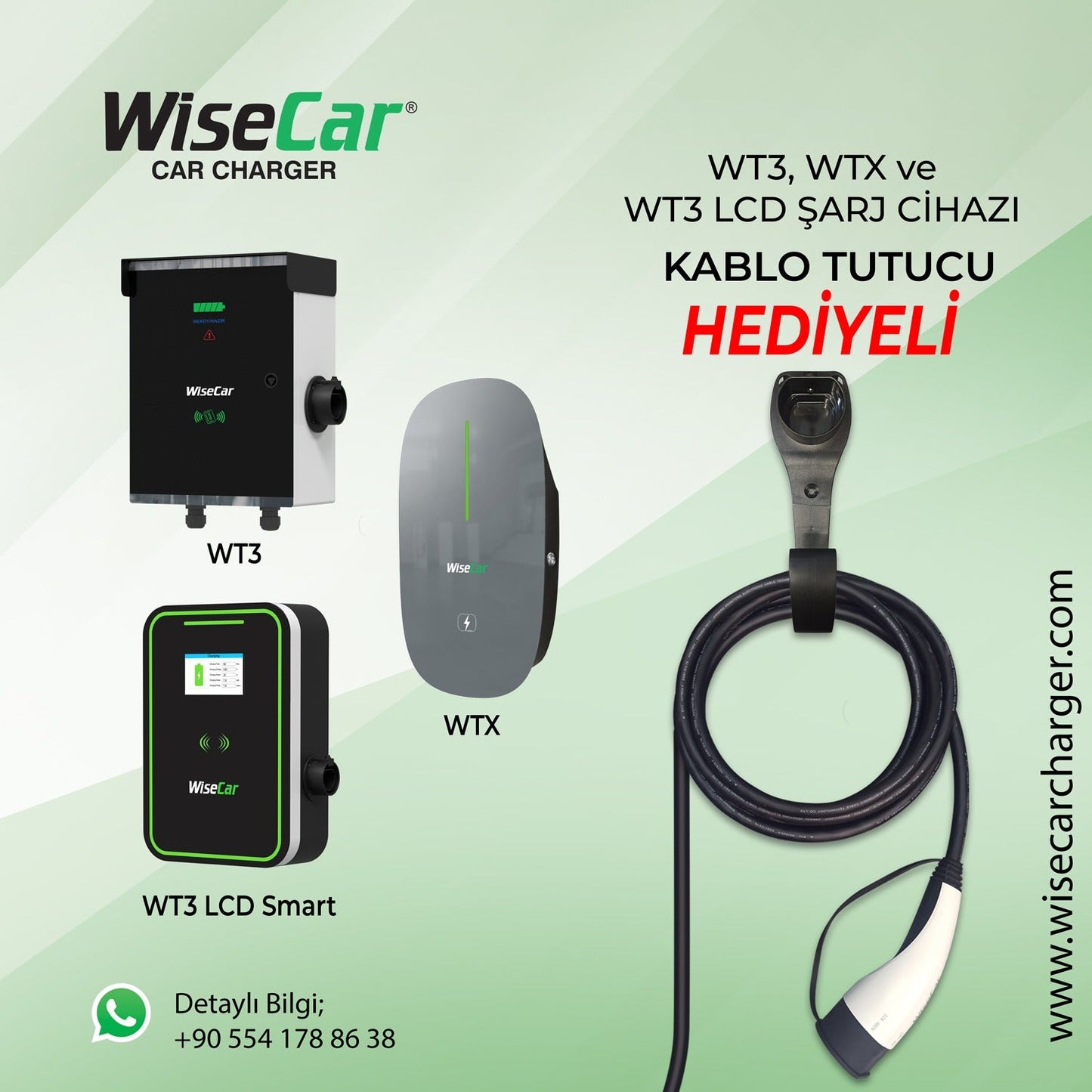 WiseCar WT3 Smart 22 KW Standlı Elektrikli Araç Şarj İstasyonu Kablolu WiseCar