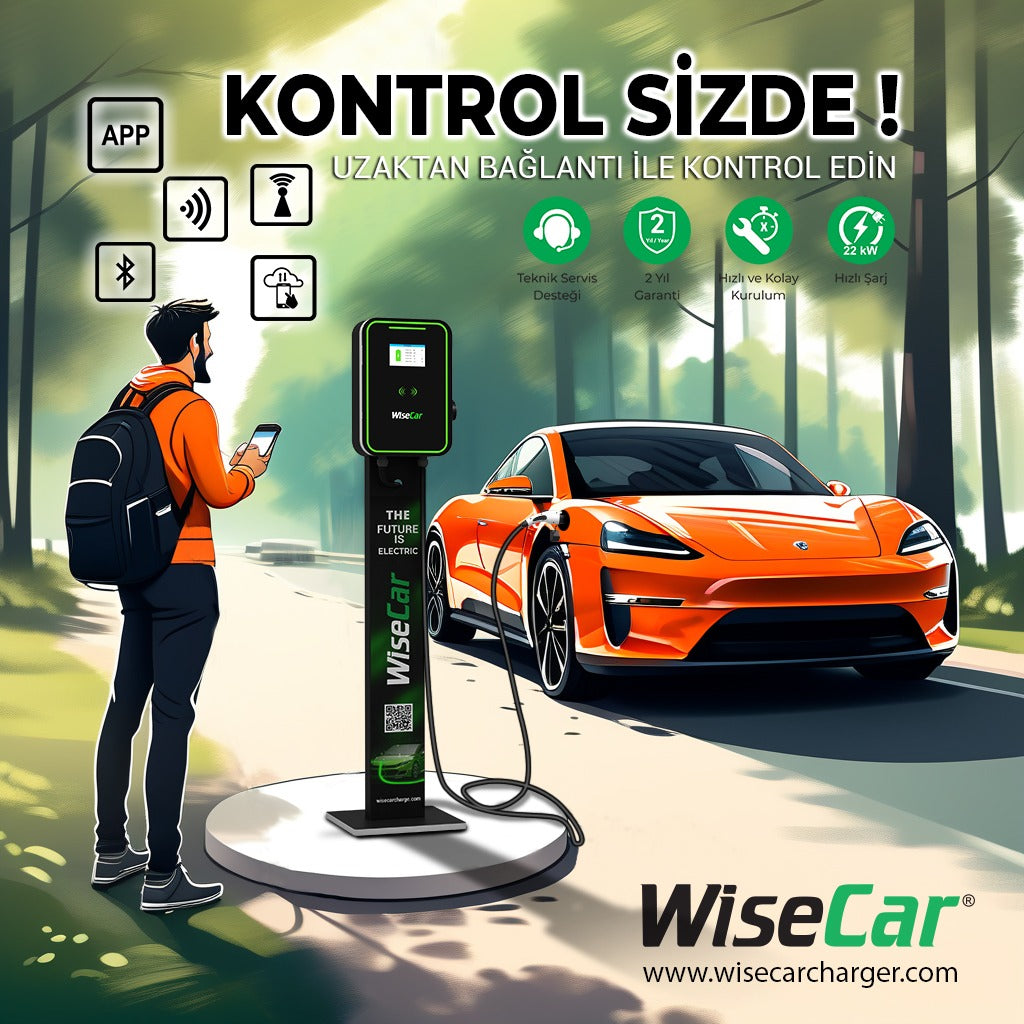 WiseCar 22 KW Elektrikli Araç Şarj Ünitesi 5mt KABLOLU WT3LCD Standlı