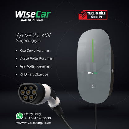 WiseCar WTX3 22 KW Elektrikli Araç Şarj İstasyonu KABLOLU