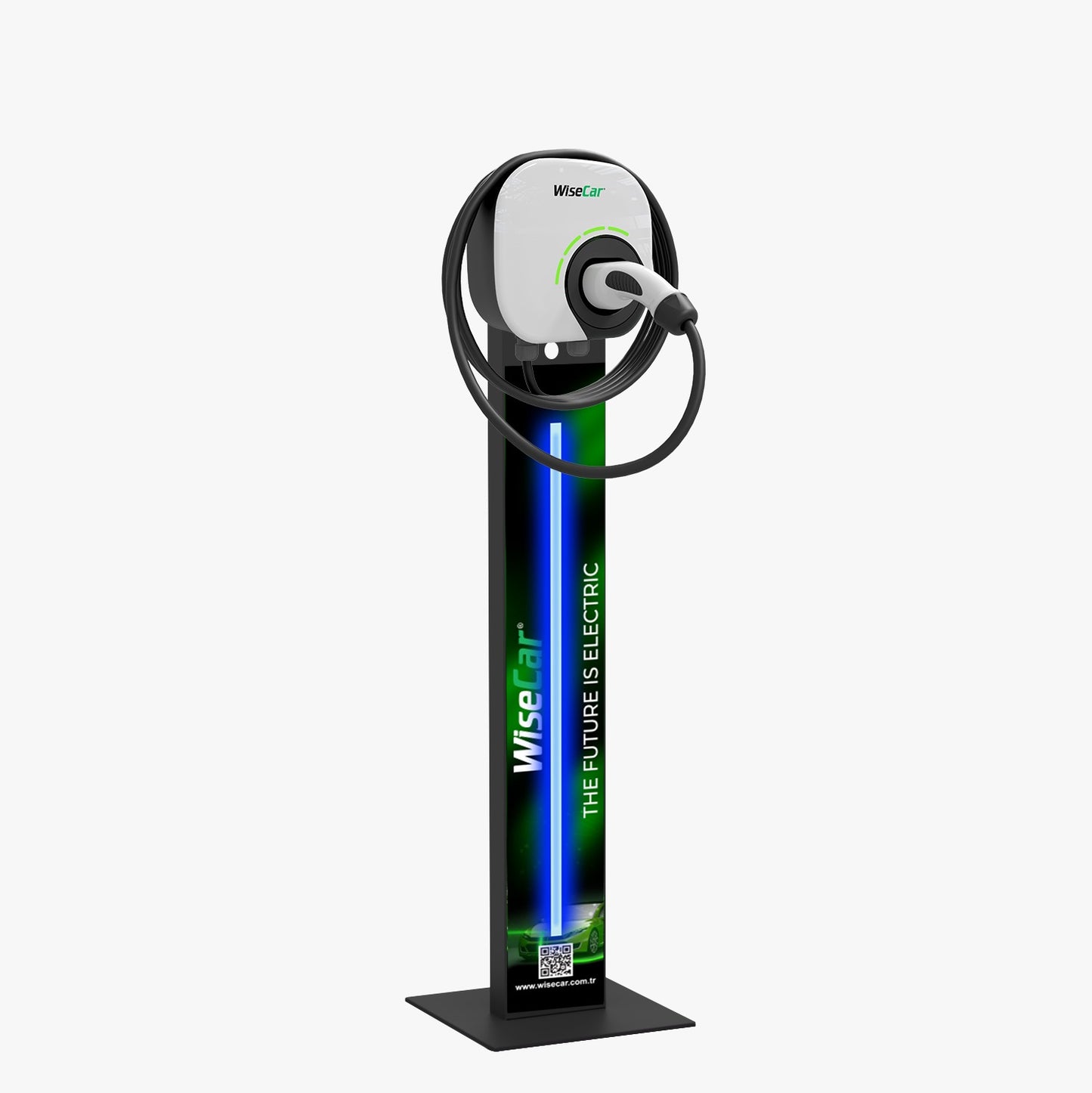 WiseCar WTL Standlı – Yapay Zeka Destekli Akıllı Elektrikli Araç Şarj Cihazı | 22 kW | Mobil Uygulama & WiseCar AI