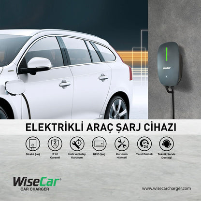 WiseCar WTX1 7.4 KW Elektrikli Araç Şarj İstasyonu KABLOLU