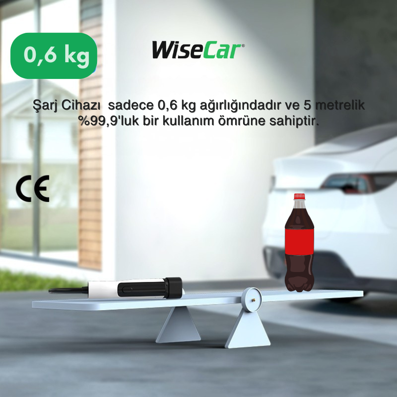 WiseCar WTPe 3.5kW Taşınabilir Elektrikli Araç Şarj Cihazı - 5 Metre Kablo + Taşıma Çantası WiseCar