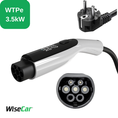 WiseCar WTPe 3.5kW Taşınabilir Elektrikli Araç Şarj Cihazı - 5 Metre Kablo + Taşıma Çantası WiseCar