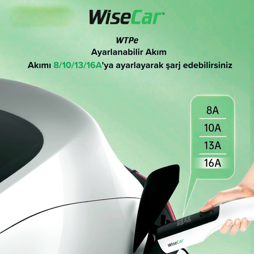 WiseCar WTPe 3.5kW Taşınabilir Elektrikli Araç Şarj Cihazı - 5 Metre Kablo + Taşıma Çantası WiseCar