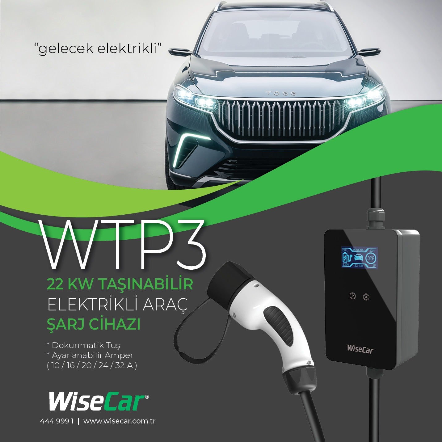 WiseCar WTP3 22 KW tragbares Ladegerät für Elektrofahrzeuge