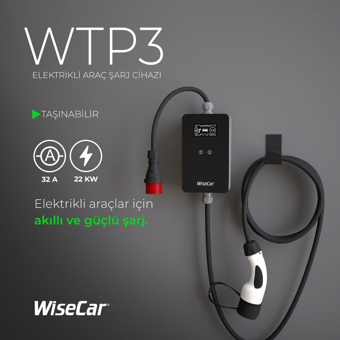 WiseCar Taşınabilir Şarj Cihazı Duvar Askı Aparatı WTP3 Uyumlu