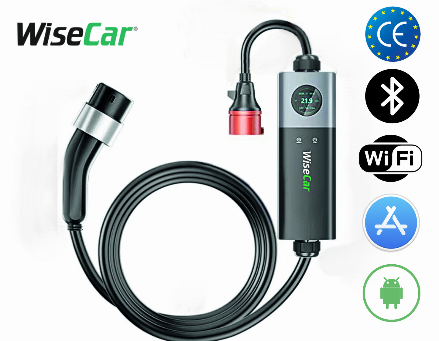 WiseCar WTPS3 22 KW Taşınabilir Elektrikli Araç Şarj Cihazı Mobil Uygulamalı + Wifi + Bluetooth