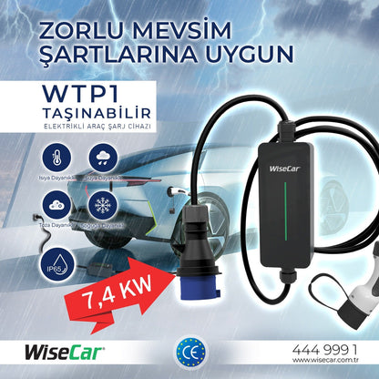 WiseCar WTP1 7.4 KW Taşınabilir Elektrikli Araç Şarj Cihazı WiseCar