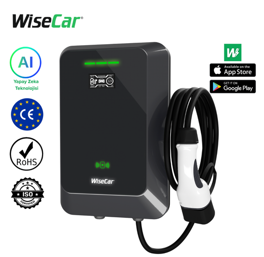 WiseCar WTA - Yapay Zeka Destekli Akıllı Elektrikli Araç Şarj Cihazı | 22 kW | Mobil Uygulama & WiseCar AI