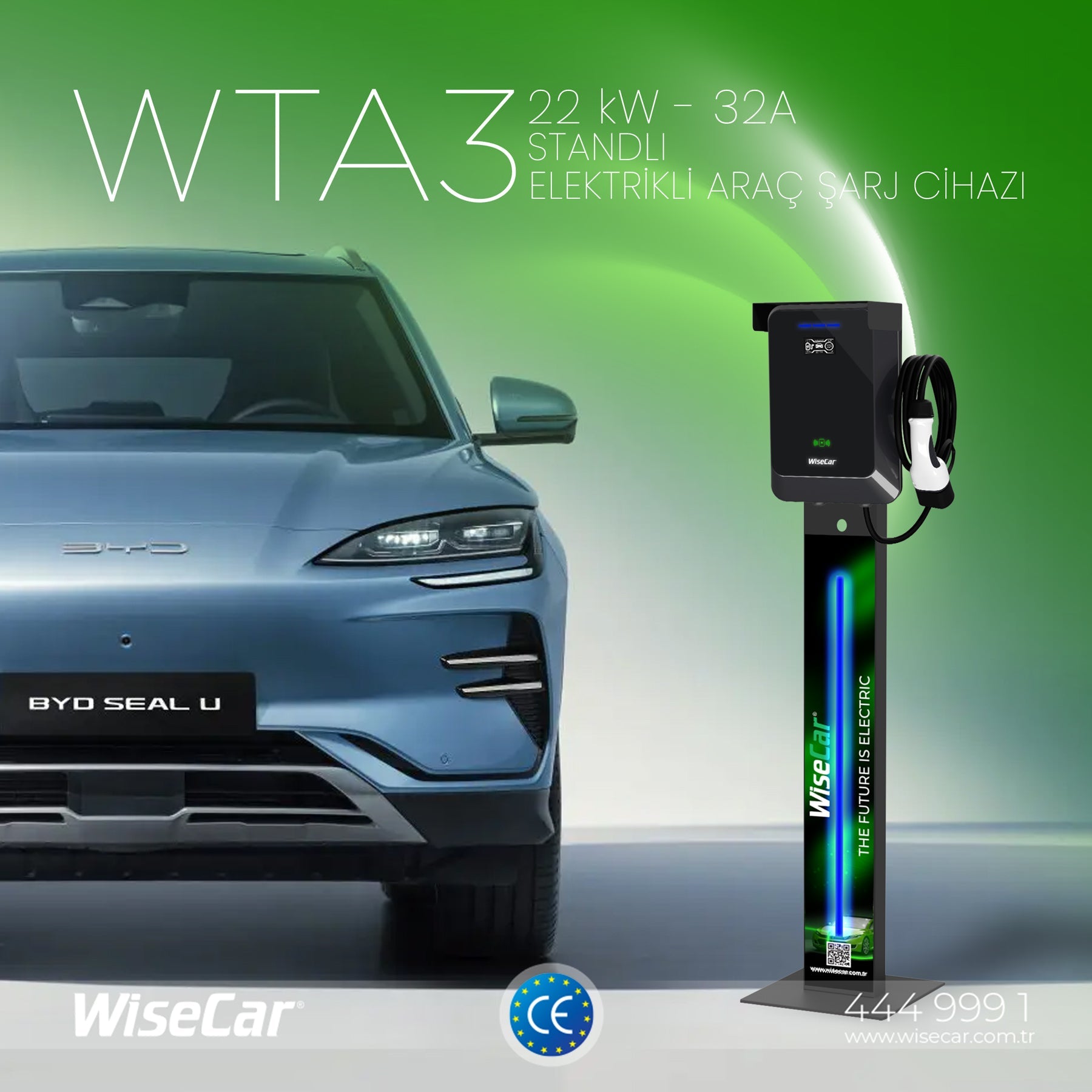 WiseCar WTA Standlı - 11 & 22 kW Elektrikli Araç Şarj Cihazı EV Wallbox Type 2 WiseCar