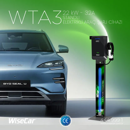 WiseCar WTA Standlı - 11 & 22 kW Elektrikli Araç Şarj Cihazı EV Wallbox Type 2 WiseCar