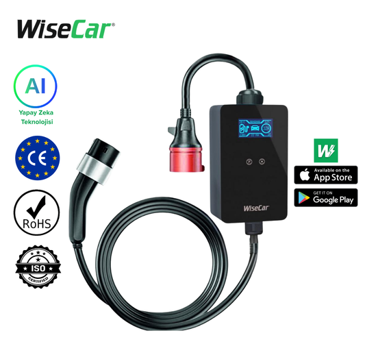 WiseCar WTP3 22 & 11 KW Taşınabilir Yapay Zeka Destekli Akıllı Elektrikli Araç Şarj Cihazı |  Mobil Uygulama & WiseCar AI