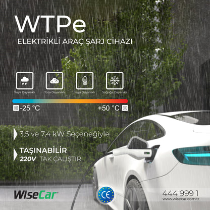WiseCar WTPe 7.4kW Taşınabilir Elektrikli Araç Şarj Cihazı - 5 Metre Kablo + Taşıma Çantası WiseCar