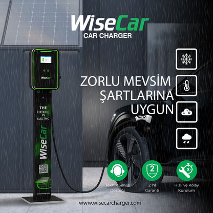 WiseCar 22 KW Elektrikli Araç Şarj Ünitesi 5mt KABLOLU WT3LCD Standlı