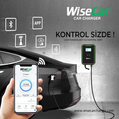 WiseCar 22 KW Elektrikli Araç Şarj Ünitesi 5mt KABLOLU WT3LCD