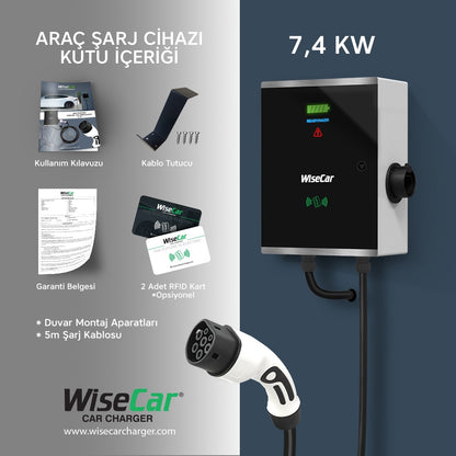 WiseCar WT1 7.4 KW Wall Mounted Electric Vehicle Charging Station Wired