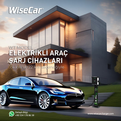 WiseCar WT1 7.4 KW Standlı Elektrikli Araç Şarj İstasyonu Kablolu