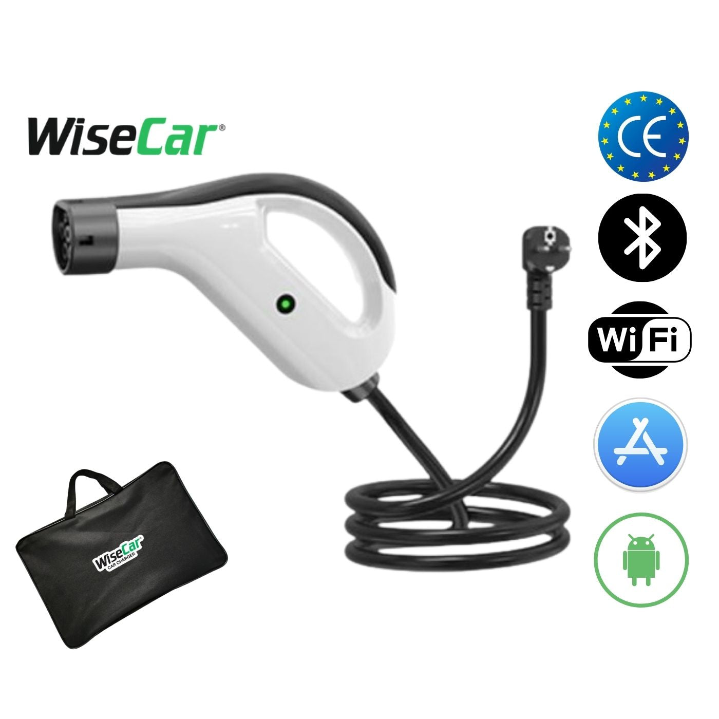 WiseCar WTPG1 – 3.5kW Taşınabilir Elektrikli Araç Şarj Cihazı Mobil Uygulamalı + Wifi + Bluetooth WiseCar