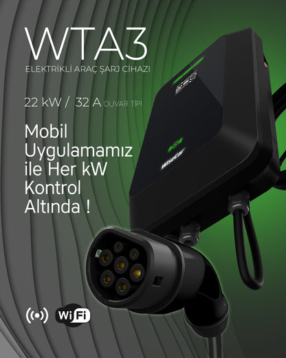WiseCar WTA – KI-gestütztes intelligentes Ladegerät für Elektrofahrzeuge | 22 kW | Mobile App &amp; WiseCar AI