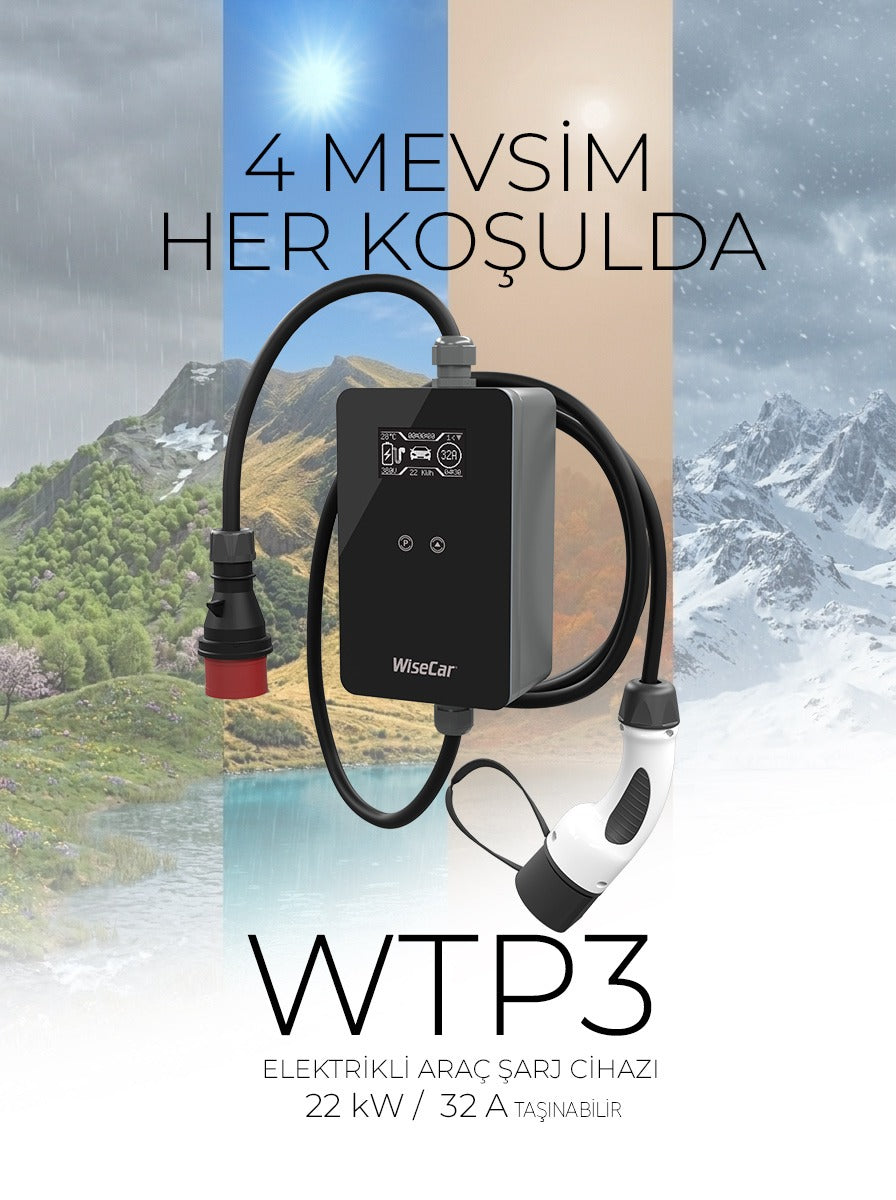 WiseCar WTP3 22 &amp; 11 kW Tragbares, KI-gestütztes Smart-Ladegerät für Elektrofahrzeuge | Mobile App &amp; WiseCar AI