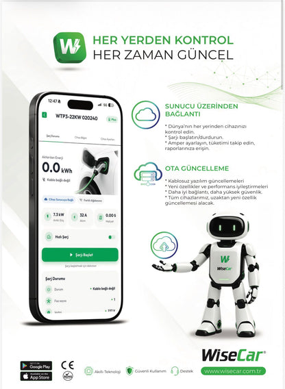 WiseCar WTA - AI-Powered Smart Electric Vehicle Charger | 22 kW | Mobile App &amp; WiseCar AI