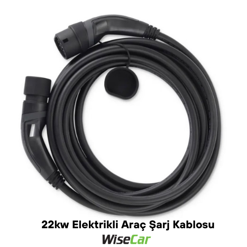 WiseCar Elektrikli Araç Şarj Kablosu Tip 2 - 3Faz, 32A , 22Kw, 5m WiseCar