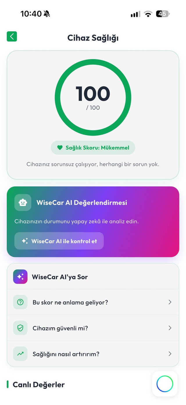 Cihaz sağlığı ekranı